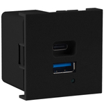USB зарядное устройство,  3A ,  65W,  Type A + C,  2 мод.,  черн. матовая (45х45мм)