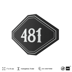 Номерок на дверь квартиры 481, для кабинета, офиса, шильдик 9 х 7 см, черный, Айдентика Технолоджи