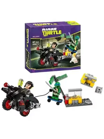 Конструктор Черепашки Побег Караи на мотоцикле 87 деталей