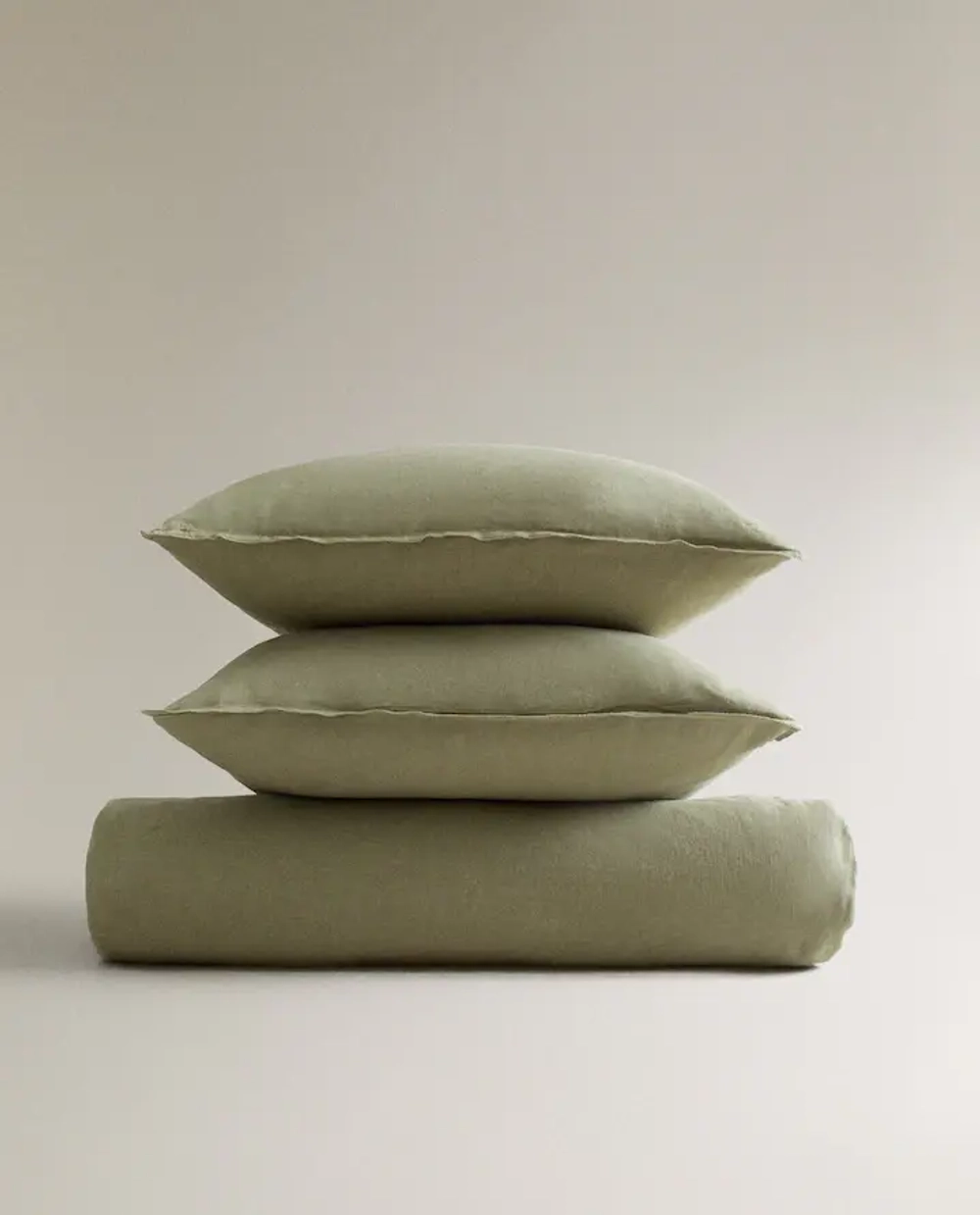 ZARA HOME ЛЬНЯНОЙ ПОДОДЕЯЛЬНИК, ТЕМНО-ЗЕЛЕНЫЙ