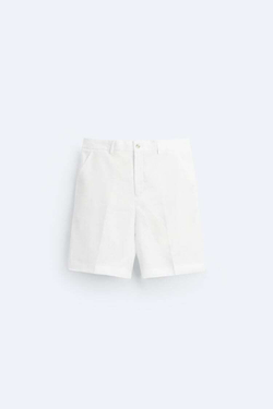 ZARA ШОРТЫ ИЗ 100% ЛЬНА, БЕЛЫЙ