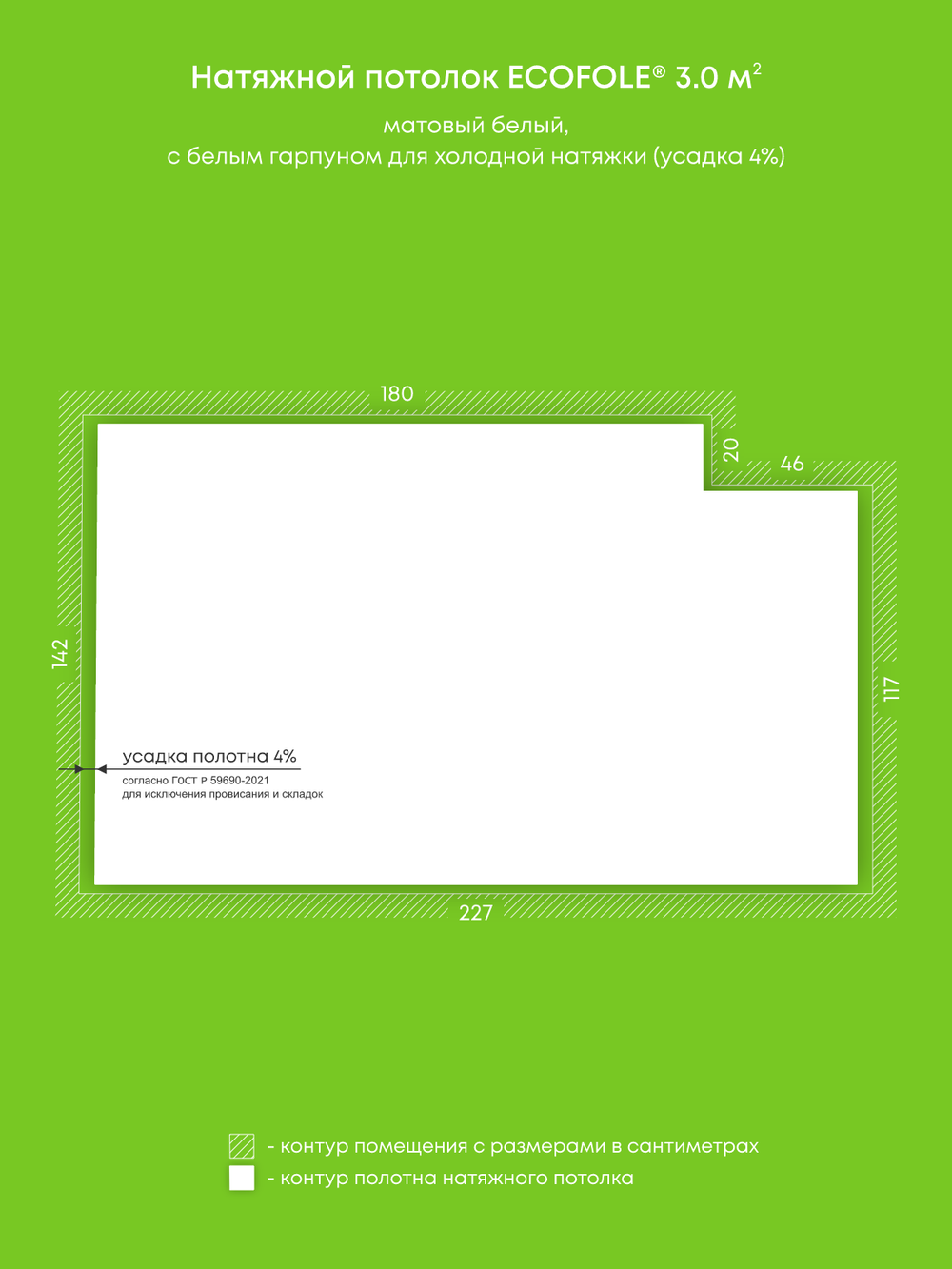 Матовый натяжной потолок 3 м2