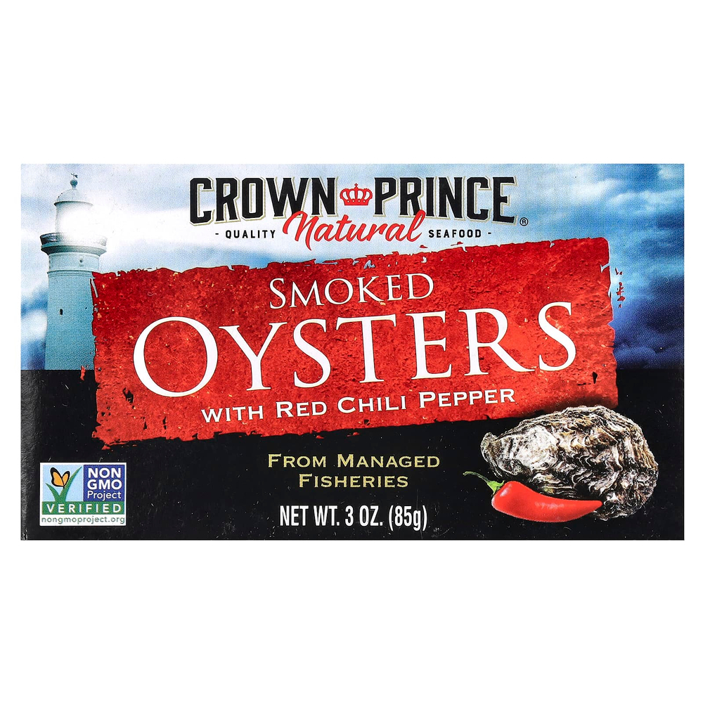 Crown Prince Natural, Копченые устрицы с красным перцем чили, 85 г (3 унции)