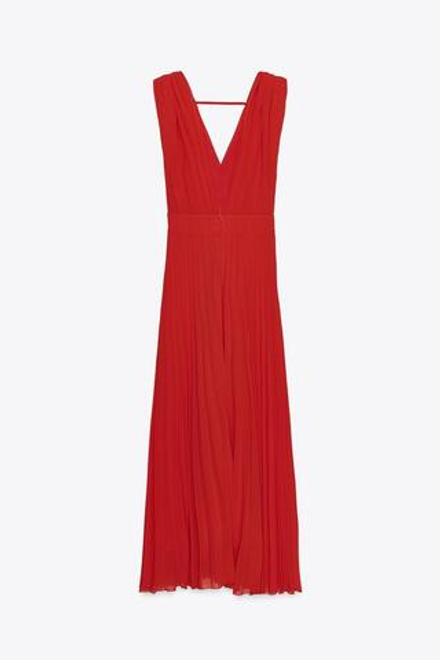 ZARA ПЛИССИРОВАННОЕ ПЛАТЬЕ МИДИ, КРАСНЫЙ