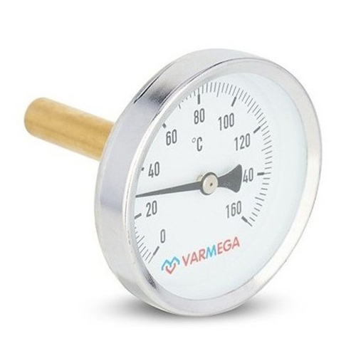 Термометр VARMEGA биметаллич. с погр. гильзой 63 мм, 160гр.С, штуц.50 мм, 1/2", VMMT02-635004