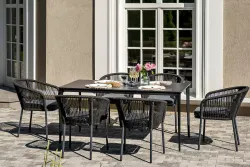 "Малага" обеденная группа на 6 персон со стульями "Марсель", каркас темно-серый, роуп темно-серый