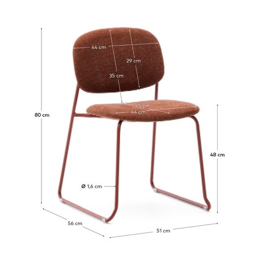 Стул Meli из терракотовой шенилли с терракотовыми металлическими ножками Испания la Forma
