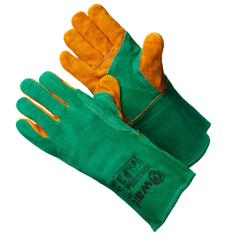 Краги спилковые GWARD Green Welder с усилением (зелено-оранжевые)