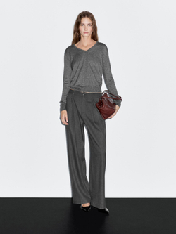 Massimo Dutti Широкие брюки в тонкую полоску со средней посадкой, темно-серый