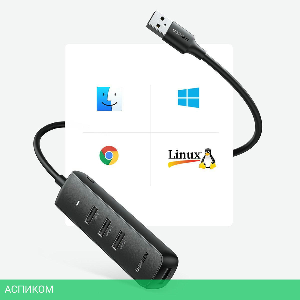 USB-хаб Ugreen CM416-80657 Black (80657)