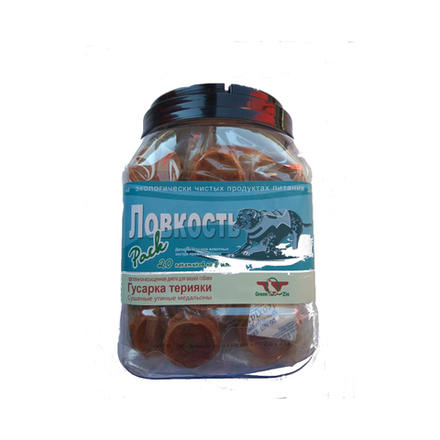Лакомство GREEN QZIN "Ловкость" для собак, утиные медальоны, 700 гр (20 пакетиков по 8 шт.)