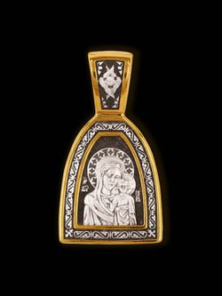 Казанская Божья Матерь. Образок нательный из серебра 925 пробы с позолотой.