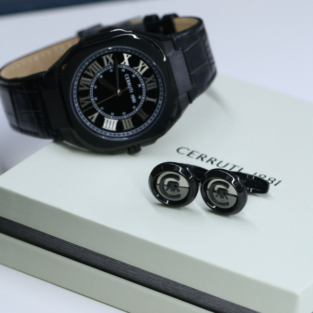 Подарочный комплект CERRUTI 1881: мужские часы и запонки