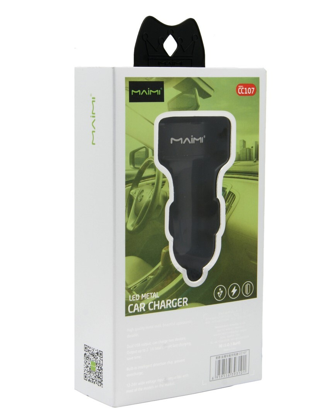 Автомобильный адаптер питания MAIMI CC107 2USB 2.1A Metal (черный)