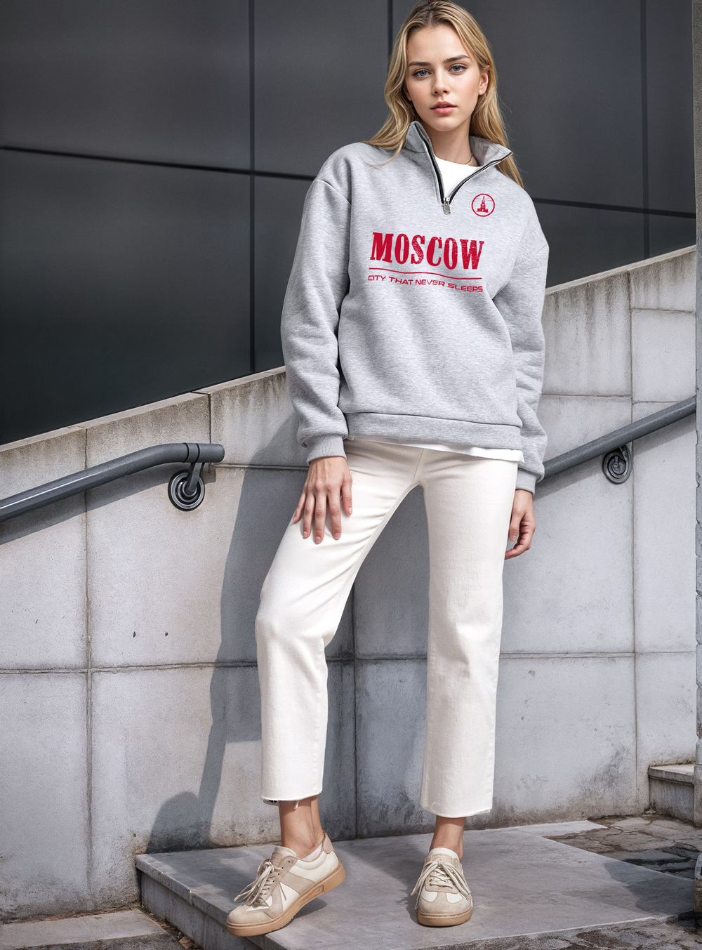 Толстовка женская с зип-воротником "Moscow" серый меланж