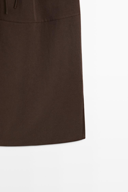Massimo Dutti Струящаяся юбка миди на шнуровке, коричневый