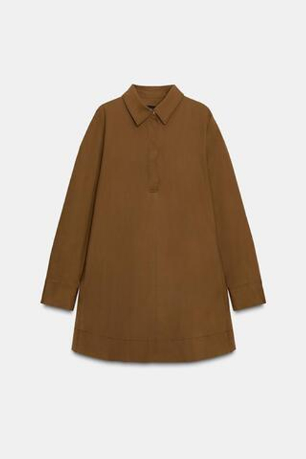 ZARA ПЛАТЬЕ-РУБАШКА ИЗ ПОПЛИНА — ZW COLLECTION, РЫЖЕВАТО-КОРИЧНЕВЫЙ МЕЛАНЖ