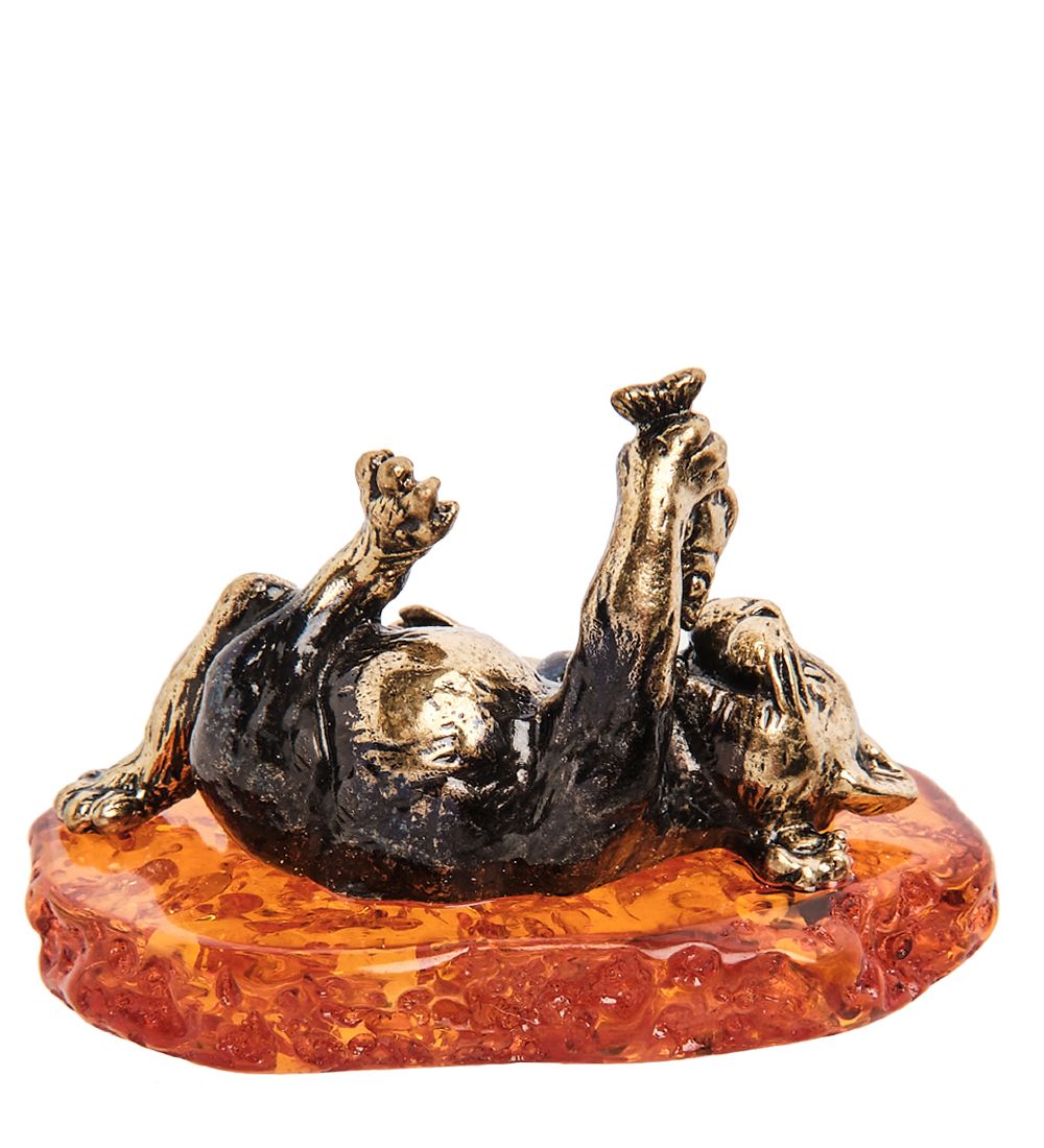 Народные промыслы AM-3143 Фигурка «Кот Обжора» (латунь, янтарь)