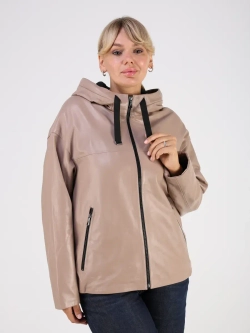 Кожаная куртка демисезонная с капюшоном короткая