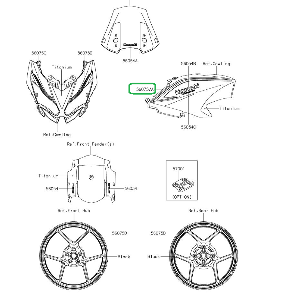 56075-2524. PATTERN,SIDE COWL.,RH. Kawasaki
