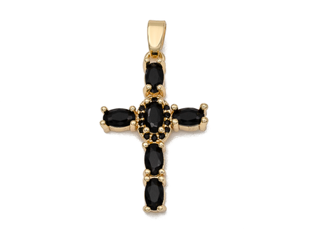 Подвеска "Крест" с черными кристаллами, 26мм