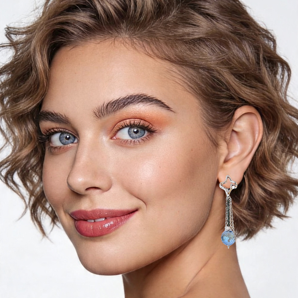 Серьги с кварцем и цепочками