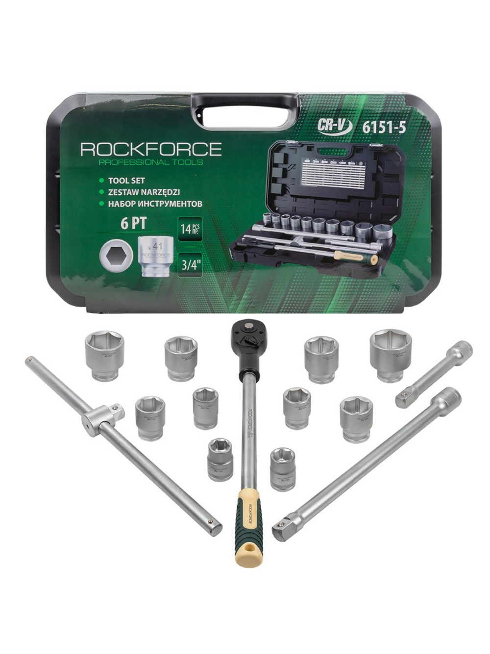 Набор инструментов 14пр.3/4''(6гр.)(22,24,27,30,32,36,38,41,46,50мм) RockForce RF-6151-5