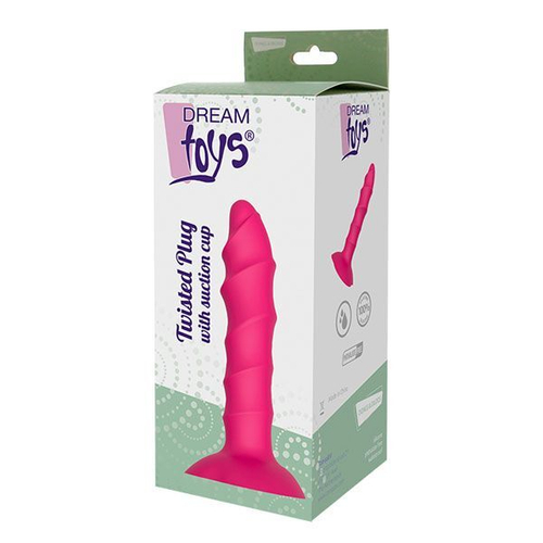 Розовый ребристый анальный фаллоимитатор Twisted Plug With Suction Cup - 17 см.