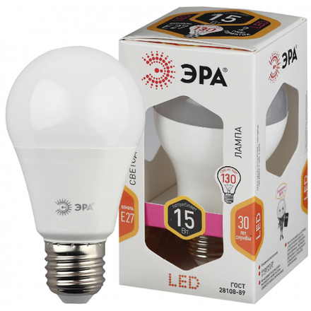Лампочка светодиодная ЭРА STD LED A60-15W-827-E27 E27 / Е27 15 Вт груша теплый белый свет