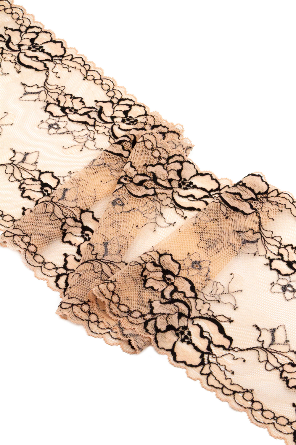 Эластичное кружево бежевое с черным ширина 18 см ОТРЕЗЫ