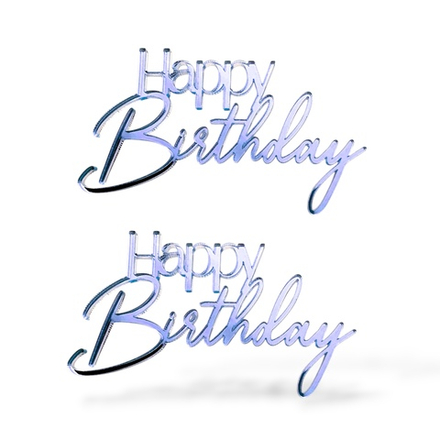 Топпер Мини Happy Birthday ТМС6220 7см 2шт акрил СЕРЕБРО