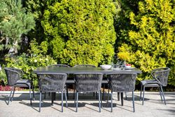 "Милан" стул плетеный из роупа, каркас алюминий темно-серый (RAL7024) муар, роуп темно-серый круглый, ткань темно-серая 027