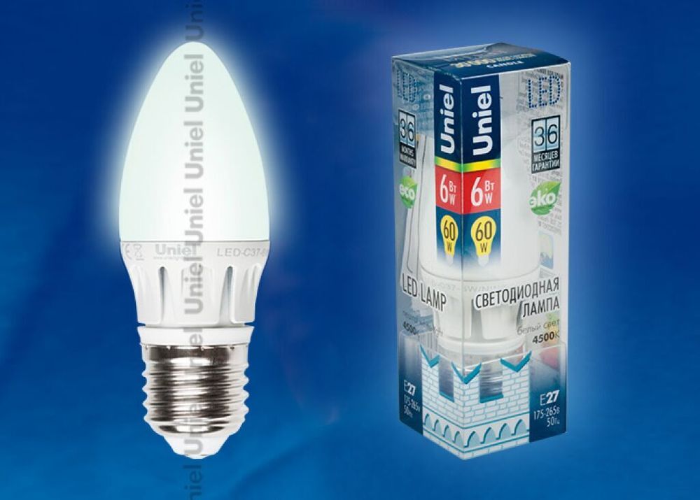 LED-C37-6W/NW/E27/FR ALM01WH Лампа светодиодная. Форма свеча, матовая колба. Материал корпуса алюминий. Цвет свечения белый. Серия Merli. Упаковка п