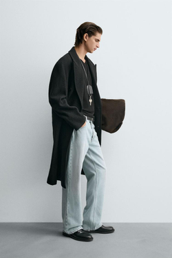 ZARA ШЕРСТЯНОЕ ПАЛЬТО ИЗ РЕЛЬЕФНОЙ ТКАНИ БУКЛЕ, ЧЕРНЫЙ