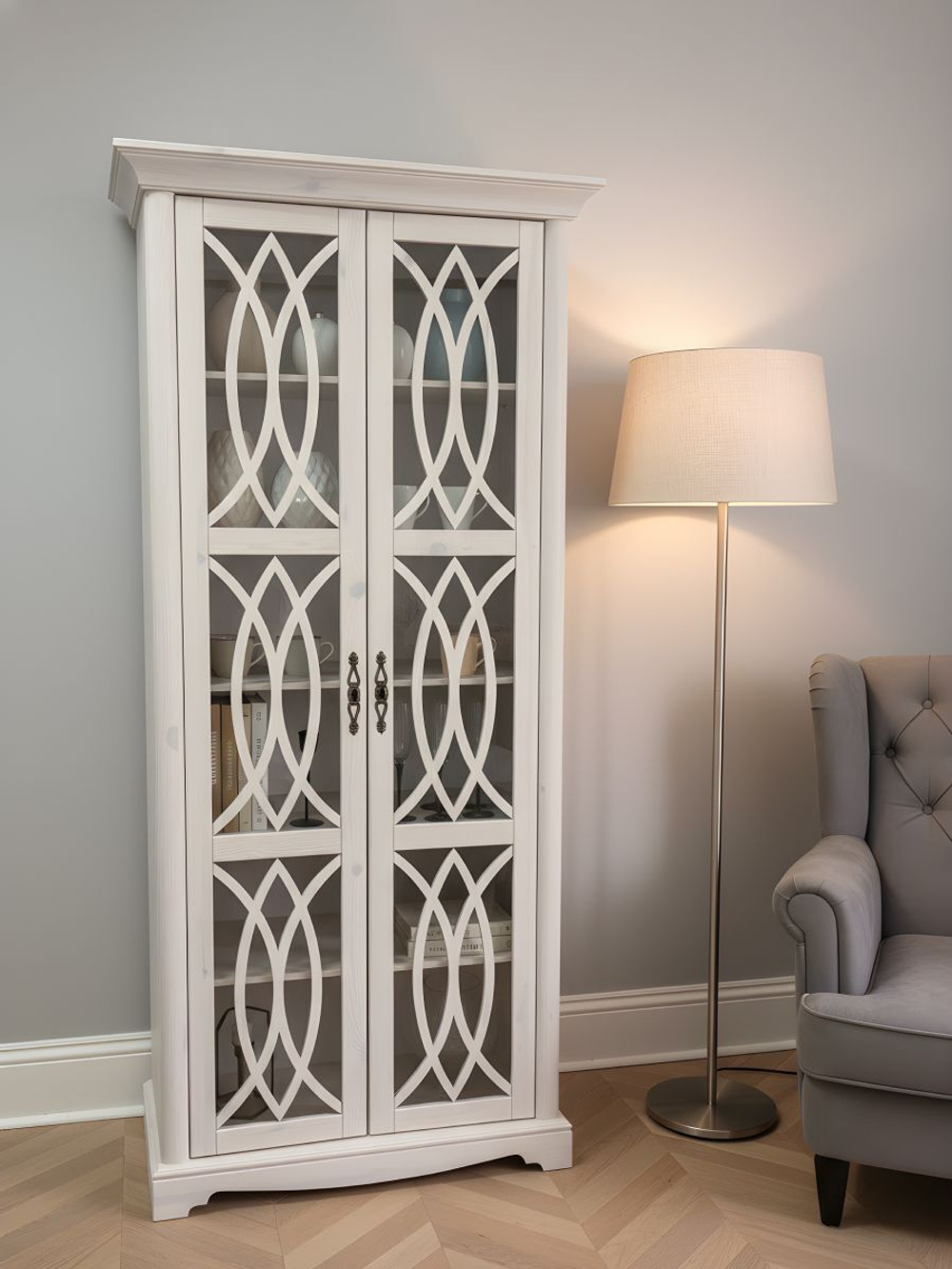 Витрина Вера, 90х40х195, двухдверная витрина, массив сосны, Dipriz