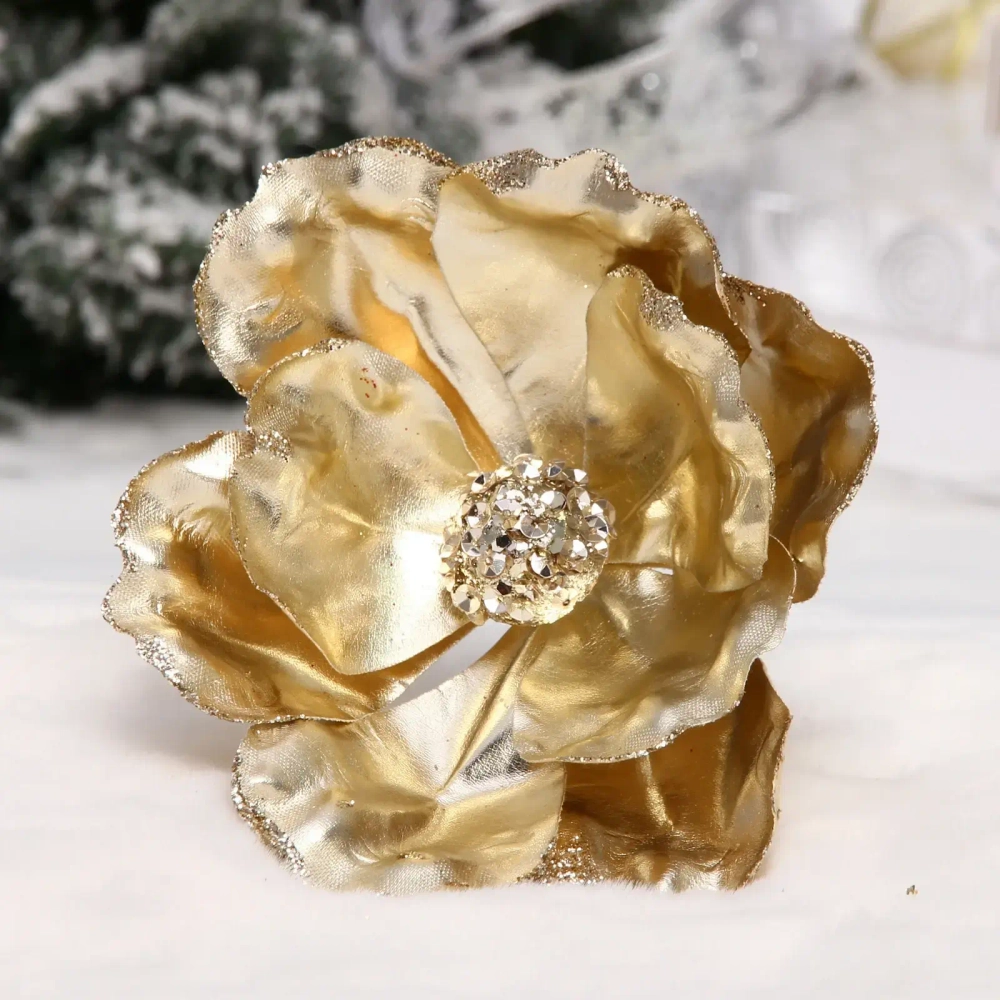 Украшение новогоднее «Пуансеттия - Зимний сон» 15 см, Золото