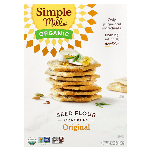 Simple Mills, Крекеры из органической муки, оригинальные, 4,25 унции (120 г)