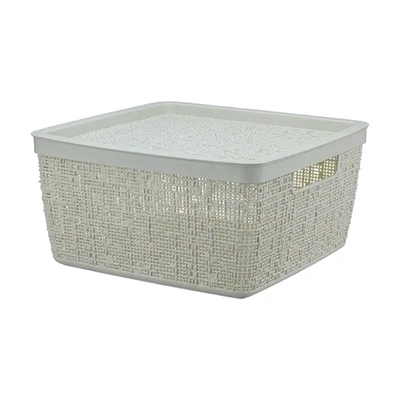 Коробка БЯЗЬ с крышкой 28х14см 8л белый ротанг