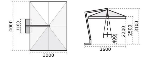 Зонт профессиональный Napoli Braccio 3х4 м, антрацит, слоновая кость