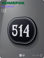 Номерок на дверь квартиры 514, для кабинета, офиса, шильдик 9 х 7 см, черный, Айдентика Технолоджи