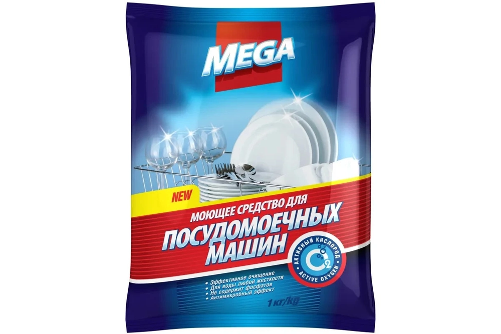 MEGA моющий порошок для посудомоечных машин, 1 кг.