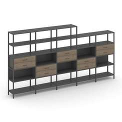 Shelf System Пятисекционный стеллаж пятиярусный с ящиками SN.STM-551 Антрацит/Вяз Благородный/Металл