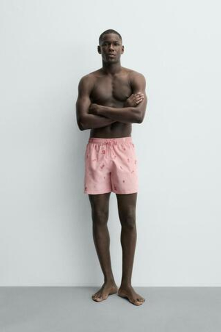 ZARA ПЛАВКИ С КОМБИНИРОВАННОЙ ВЫШИВКОЙ, РОЗОВЫЙ