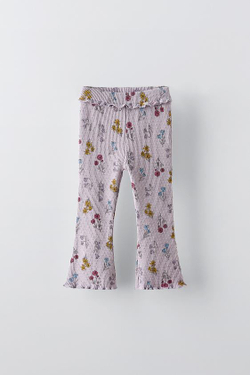 ZARA РАСКЛЕШЕННЫЕ ЛЕГИНСЫ ИЗ ТКАНИ С ЦВЕТОЧНЫМ ПРИНТОМ, ТЕМНАЯ МАЛЬВА