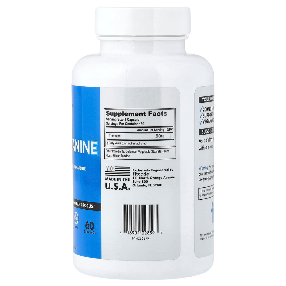 fitcode, L-теанин, 200 мг, 60 растительных капсул