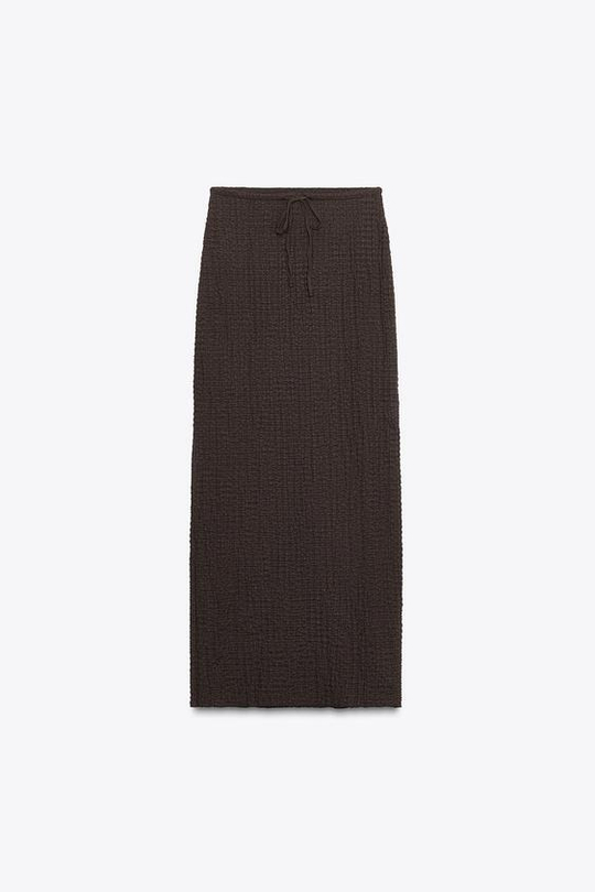 ZARA ЮБКА МИДИ С ТЕКСТУРОЙ, ШОКОЛАДНЫЙ