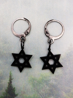 Серьги кольца Звезда Давида. Черные