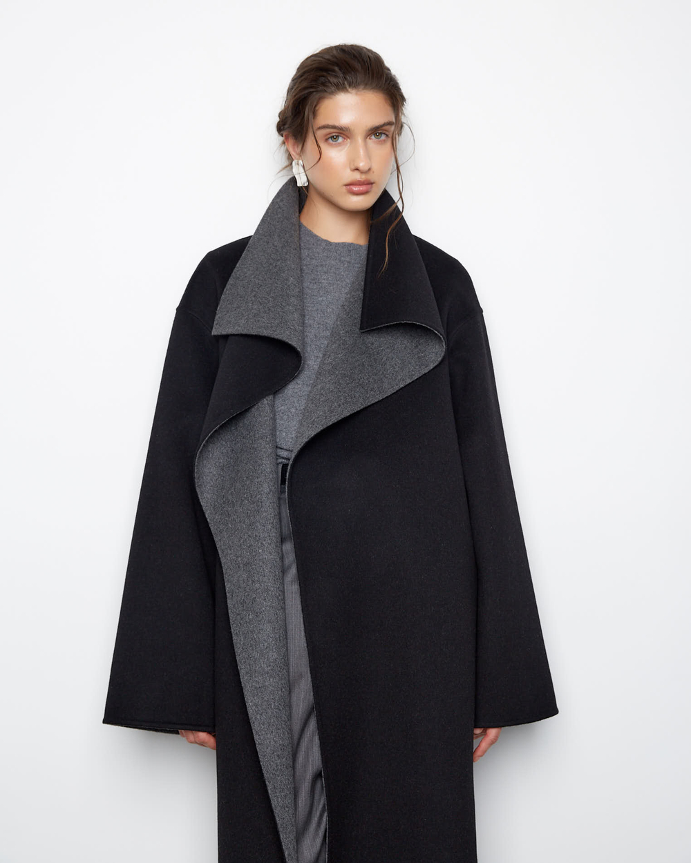 Пальто двухстороннее из шерсти Берберри серый/черный