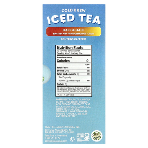 Celestial Seasonings, Холодный чай, половина и половина черного чая с натуральным лимонадом, 18 чайных пакетиков, 33 г (1,1 унции)
