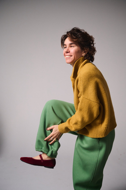 Брюки-бананы с начесом из футера "Трава"